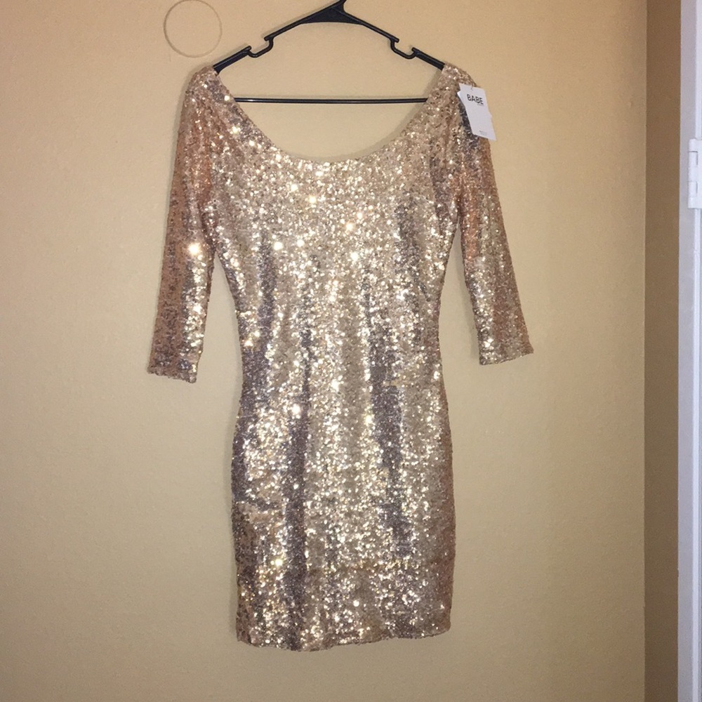 Small scoop neck gold shimmer dress